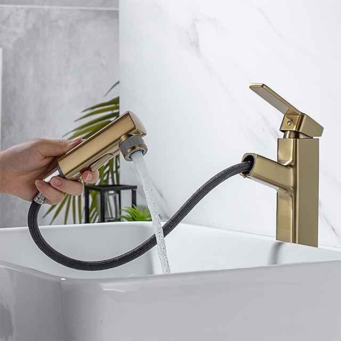 Bathroom Sink Faucet - Pull out / Pullout Spray Electroplated Centerset Single Handle One HoleBath Taps