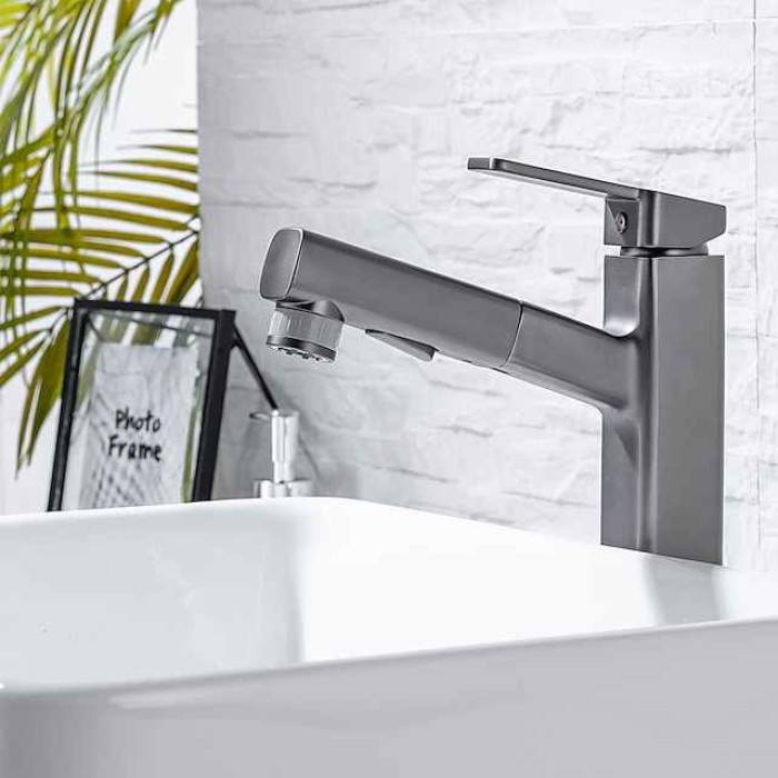 Bathroom Sink Faucet - Pull out / Pullout Spray Electroplated Centerset Single Handle One HoleBath Taps