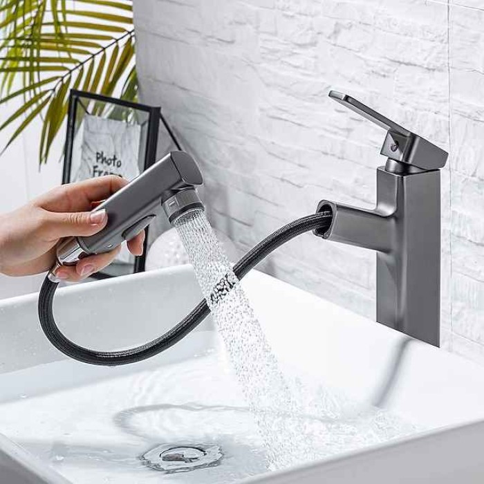 Bathroom Sink Faucet - Pull out / Pullout Spray Electroplated Centerset Single Handle One HoleBath Taps