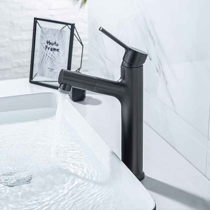 Bathroom Sink Mixer Vessel Faucet Pull Out with 2 Mode Spout Sprayer, Single Handle Pull Down Basin Taps Deck Mounted