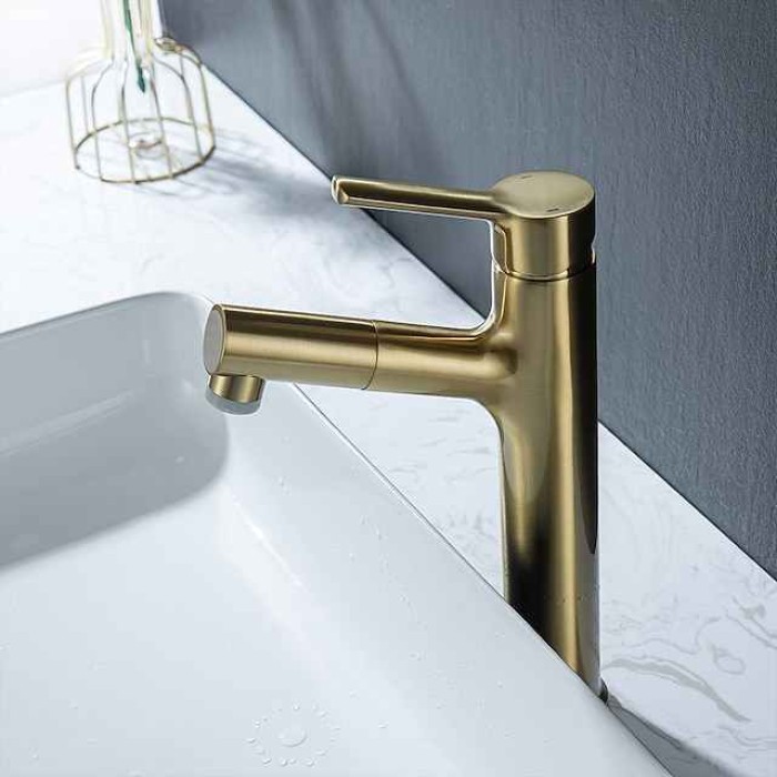 Bathroom Sink Mixer Vessel Faucet Pull Out with 2 Mode Spout Sprayer, Single Handle Pull Down Basin Taps Deck Mounted