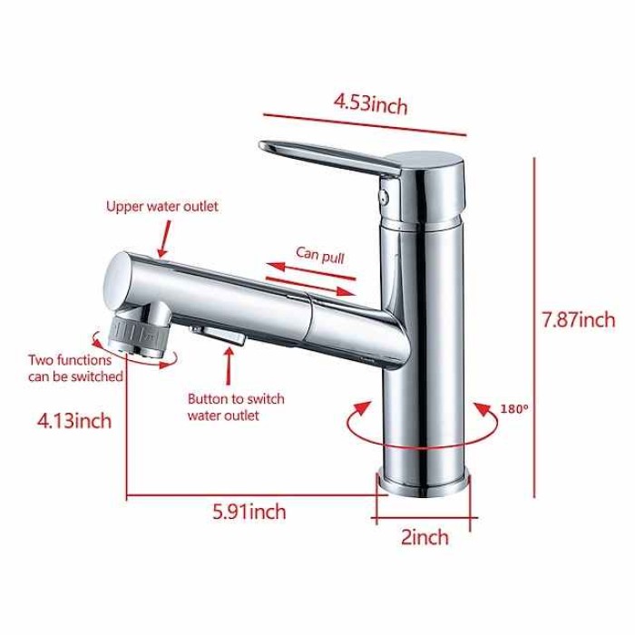 Bathroom Sink Mixer Faucet Pull Out Sprayer 2 Mode Spout with Stop Button, Single Handle Washroom Basin Taps Mono with Cold and Hot Hose Chrome Black Golden