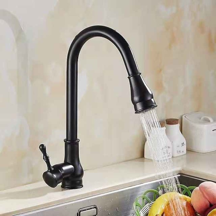 Kitchen Faucet with Sprayer,Brass 2-Function Outlet Single Handle One Hole Electroplated Pull-out Kitchen Taps