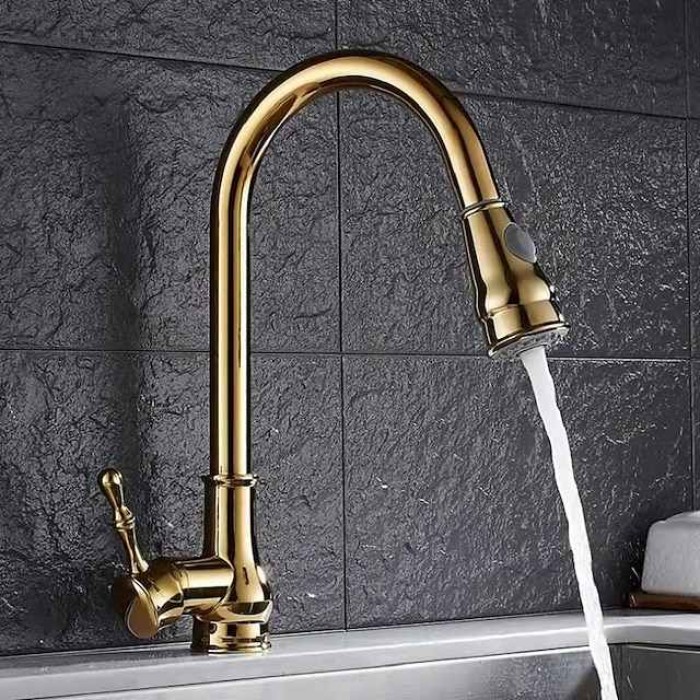 Kitchen Faucet with Sprayer,Brass 2-Function Outlet Single Handle One Hole Electroplated Pull-out Kitchen Taps