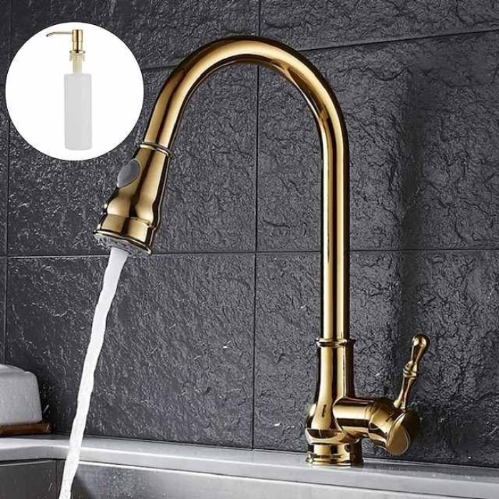 Kitchen Faucet with Sprayer,Brass 2-Function Outlet Single Handle One Hole Electroplated Pull-out Kitchen Taps