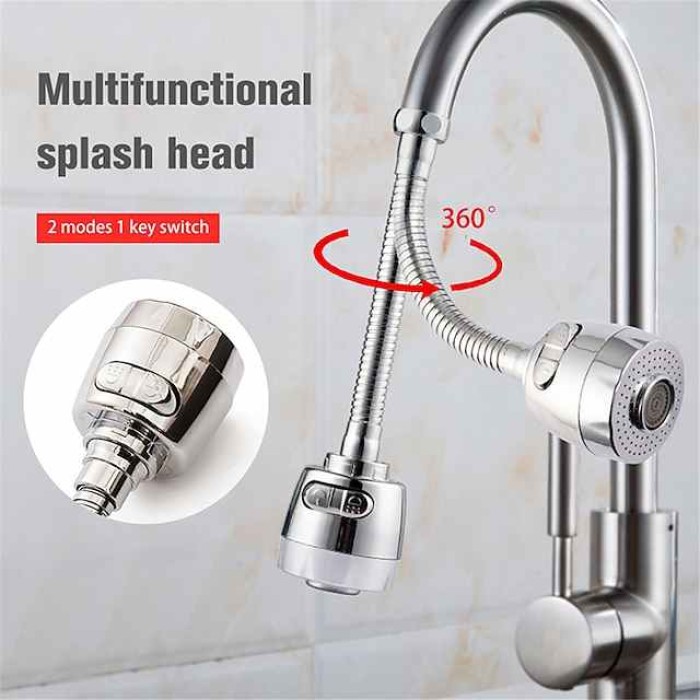 Kitchen Sink Tap Faucet Extension 18cm 2 Mode Sprayer, 360 Degree Rotatable Anti-Splash Extender with Hose Spray Head Swivel Aerator Foam & Rain Mode for 22-24mm Diameter