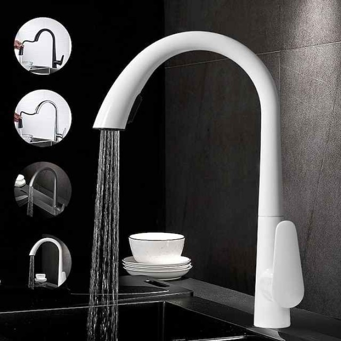 Kitchen Faucet with Pull-out Spray 360° Rotated Single Handle One Hole Minimalist Modern Contemporary Kitchen Taps