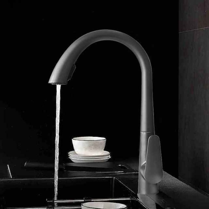 Kitchen Faucet with Pull-out Spray 360° Rotated Single Handle One Hole Minimalist Modern Contemporary Kitchen Taps