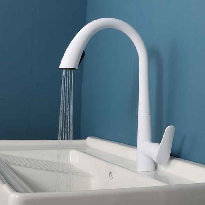 Kitchen Faucet with Pull-out Spray 360° Rotated Single Handle One Hole Minimalist Modern Contemporary Kitchen Taps