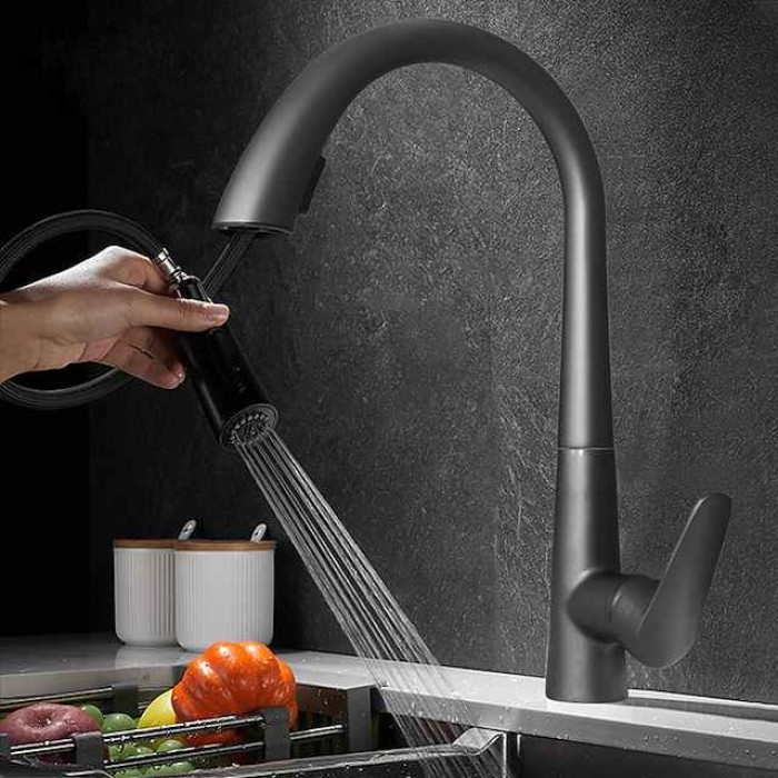 Kitchen Faucet with Pull-out Spray 360° Rotated Single Handle One Hole Minimalist Modern Contemporary Kitchen Taps