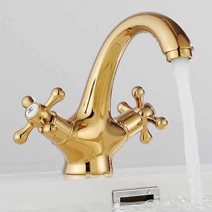 Bathroom Sink Faucet,Classic Electroplated / Painted Finishes Centerset Two Handles One Hole Bath Taps