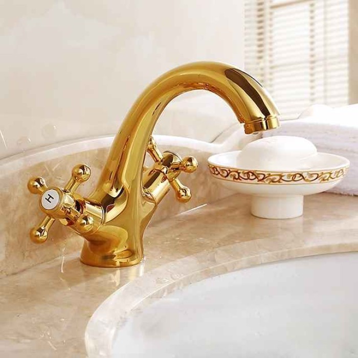 Bathroom Sink Faucet,Classic Electroplated / Painted Finishes Centerset Two Handles One Hole Bath Taps