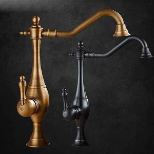 Kitchen Faucet,High Arc Single Handle One Hole Rotatable Standard Spout Retro Kitchen Taps(Antique Brass/ORB)