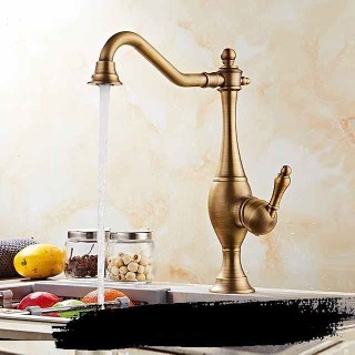 Kitchen Faucet,High Arc Single Handle One Hole Rotatable Standard Spout Retro Kitchen Taps(Antique Brass/ORB)