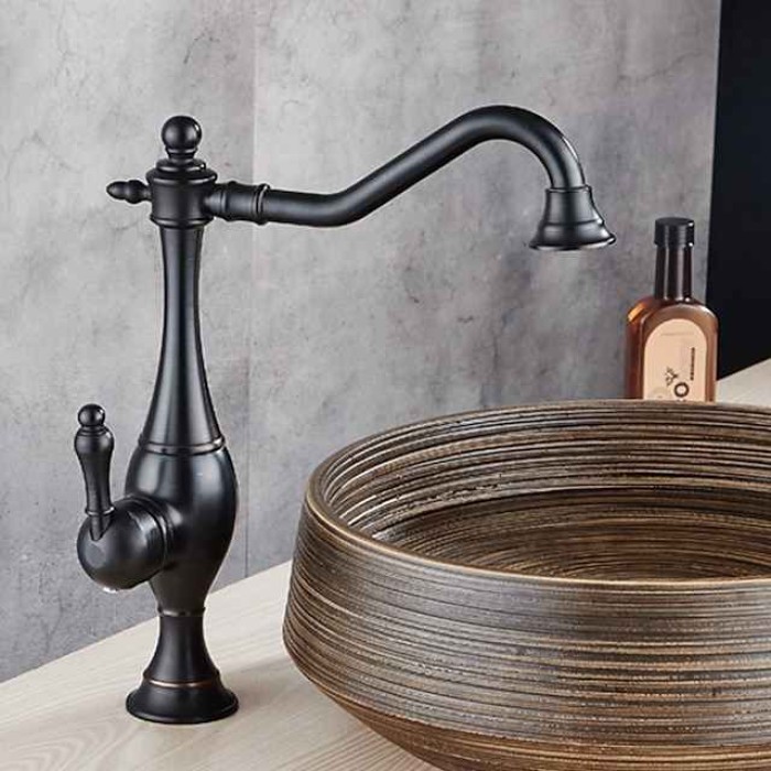 Kitchen Faucet,High Arc Single Handle One Hole Rotatable Standard Spout Retro Kitchen Taps(Antique Brass/ORB)