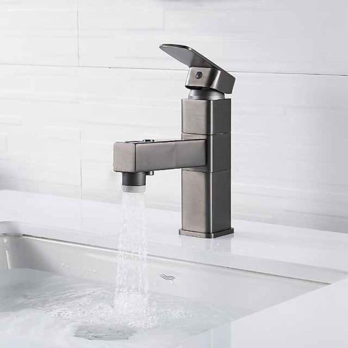 Bathroom Sink Faucet - Rotatable / Pull out / Classic Electroplated / Painted Finishes Centerset Single Handle One HoleBath Taps