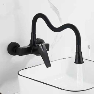 Kitchen Faucet,Brass Wall Mounted Single Handle Two Holes Bendable Rotatable Kitchen Taps