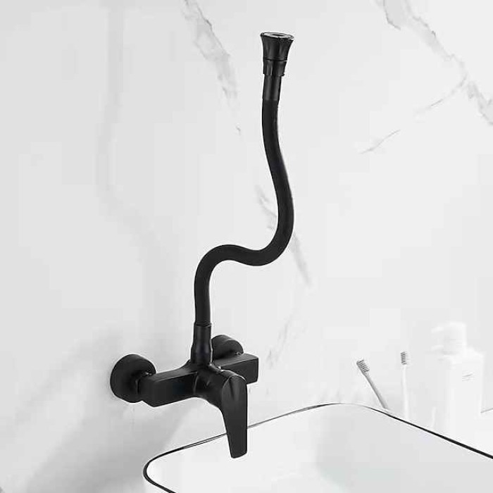 Kitchen Faucet,Brass Wall Mounted Single Handle Two Holes Bendable Rotatable Kitchen Taps