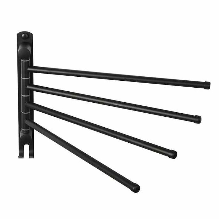 Wall Mounted Towel Bar Swivel Towel Rack 304 Stainless Steel Towel Bar Towel Hanger with Hooks Space Saving Towel Racks for Bathroom Kitchen (Black Silver Optional)