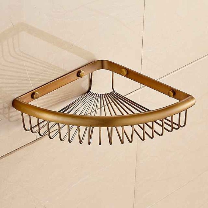 Shower Caddy Corner Basket Bathroom Shelf Antique Brass Bathroom Organizer Wall Mounted Storage