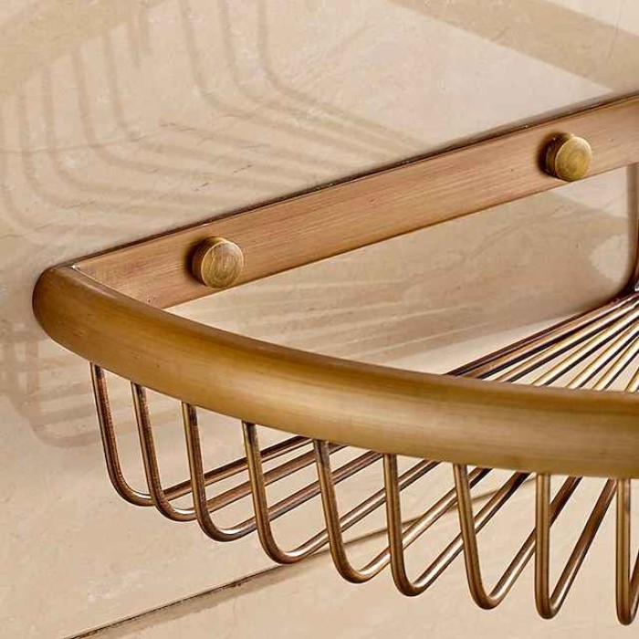 Shower Caddy Corner Basket Bathroom Shelf Antique Brass Bathroom Organizer Wall Mounted Storage