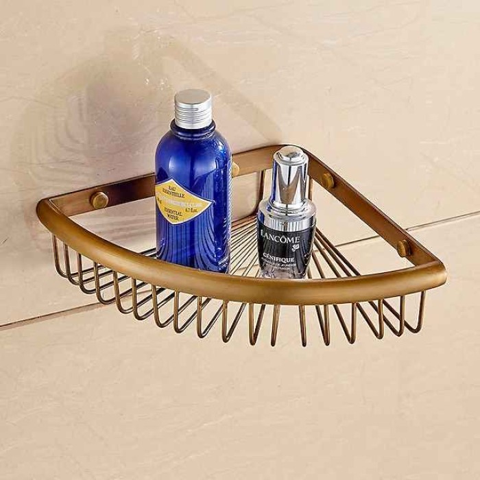 Shower Caddy Corner Basket Bathroom Shelf Antique Brass Bathroom Organizer Wall Mounted Storage