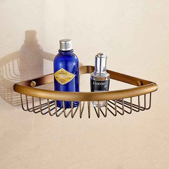 Shower Caddy Corner Basket Bathroom Shelf Antique Brass Bathroom Organizer Wall Mounted Storage