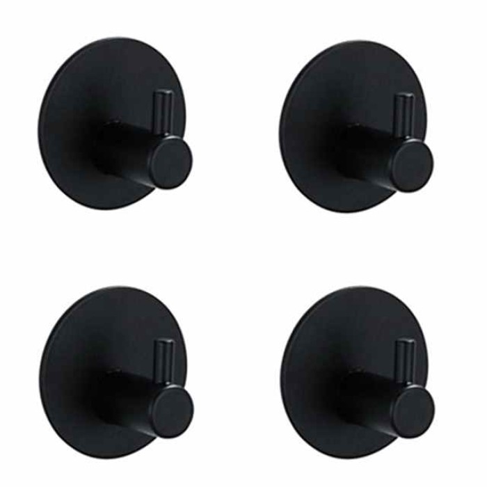 4pcs Hole Free Adhesive 304 Stainless Steel Black Hook Strong Adhesive Load-Bearing Kitchen Hook Adhesive Hook Single Hook