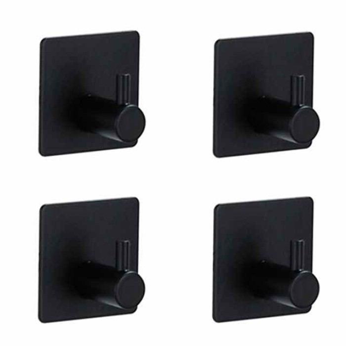 4pcs Hole Free Adhesive 304 Stainless Steel Black Hook Strong Adhesive Load-Bearing Kitchen Hook Adhesive Hook Single Hook