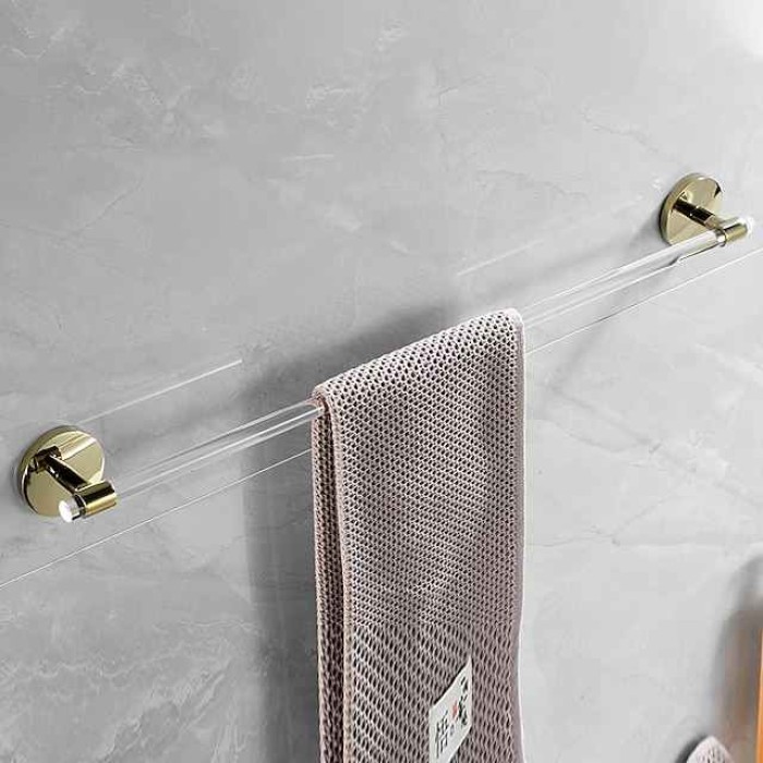 Acrylic Towel Rack 30cm-60cm Extended Wall Hanging Perforated Gold Bathroom Cool Towel Pole Light Luxury Wind Toilet Pendant