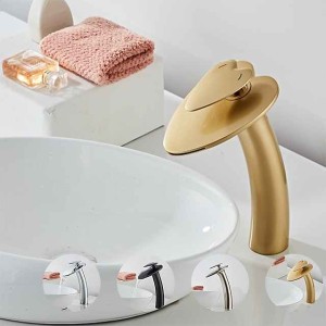 Bathroom Sink Faucet,Waterfall  Heart Shape Handle Single Handle One Hole Bath Taps with Hot and Cold Switch