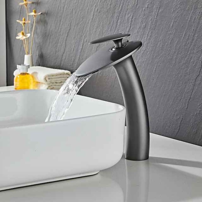 Bathroom Sink Faucet,Waterfall  Heart Shape Handle Single Handle One Hole Bath Taps with Hot and Cold Switch