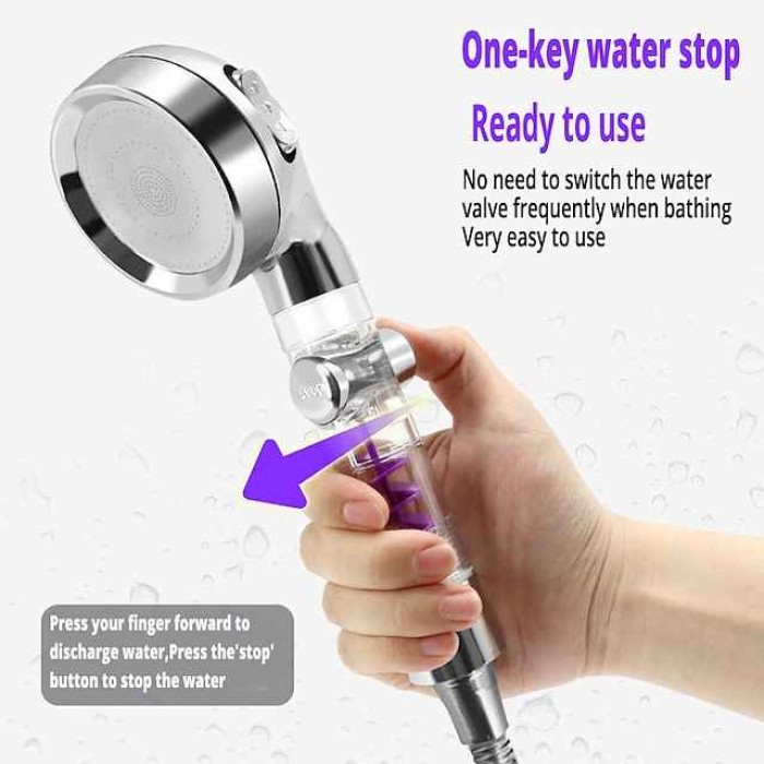 Shower Head High Pressure 3-Function SPA Shower Head With Switch On/Off Button Filter Bath Head Water Saving Shower Bathroom