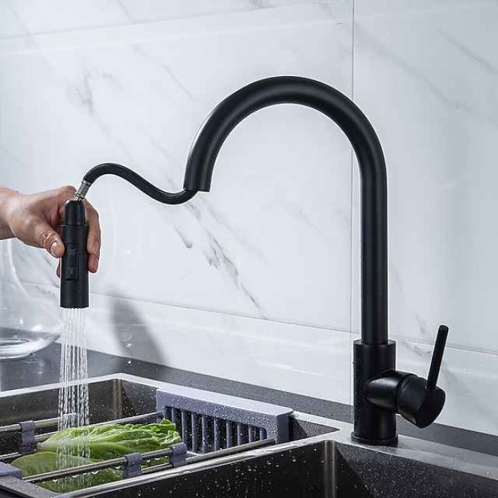 Kitchen Faucet with Pull-out Spray,Single Handle One Hole 2-modes Brass Kitchen Taps