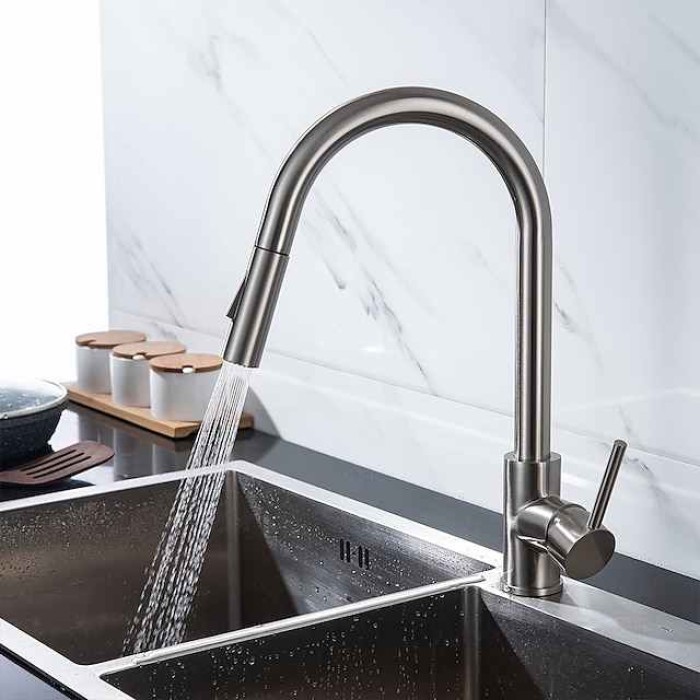 Kitchen Faucet with Pull-out Spray,Single Handle One Hole 2-modes Brass Kitchen Taps