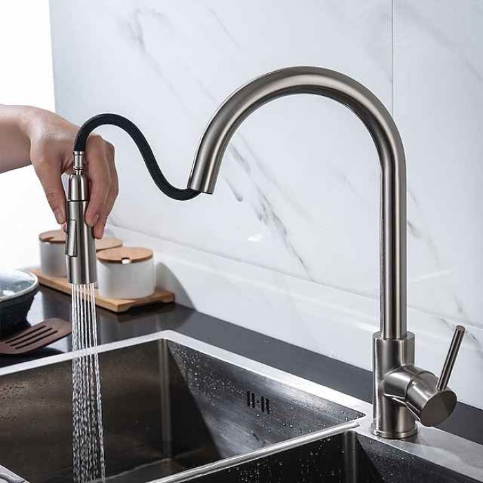 Kitchen Faucet with Pull-out Spray,Single Handle One Hole 2-modes Brass Kitchen Taps