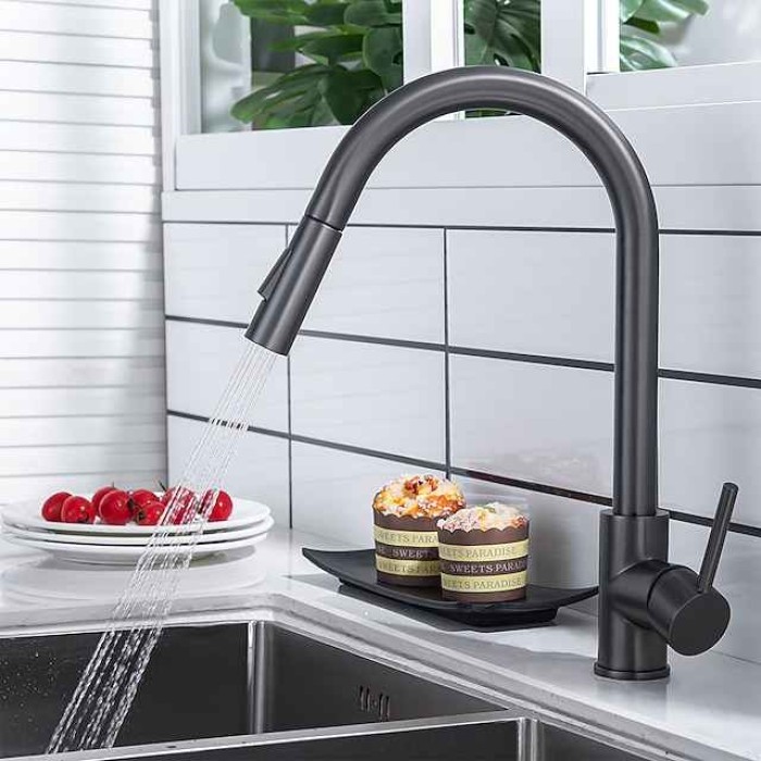 Kitchen Faucet with Pull-out Spray,Single Handle One Hole 2-modes Brass Kitchen Taps