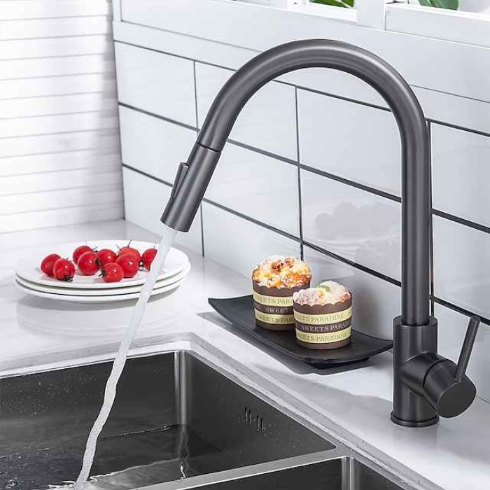 Kitchen Faucet with Pull-out Spray,Single Handle One Hole 2-modes Brass Kitchen Taps