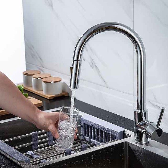 Kitchen Faucet with Pull-out Spray,Single Handle One Hole 2-modes Brass Kitchen Taps