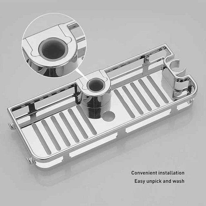 Bathroom Tray Stand Storage Rack Anti Bacteria Organizer Rectangle Lifting Rod No Drilling Shower Shelf Lifting Removable Practical Bathroom Pole Shower Storage Rack