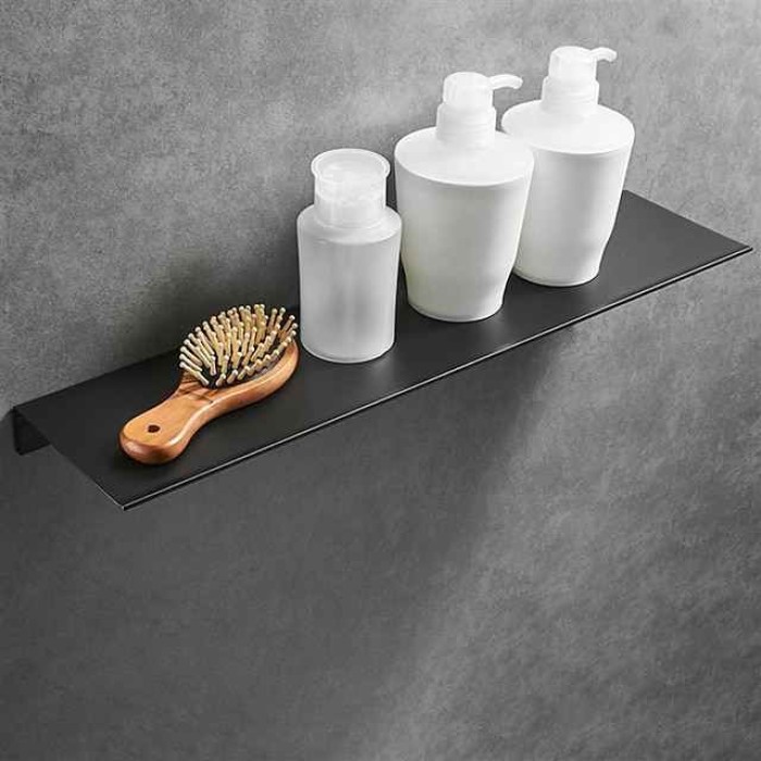 Bathroom Shelf Self-adhesive Bath Storage Rack 30-50cm Modern Space Aluminum Rust-proof Bathroom Organizer Wall Shelf (Black/White)