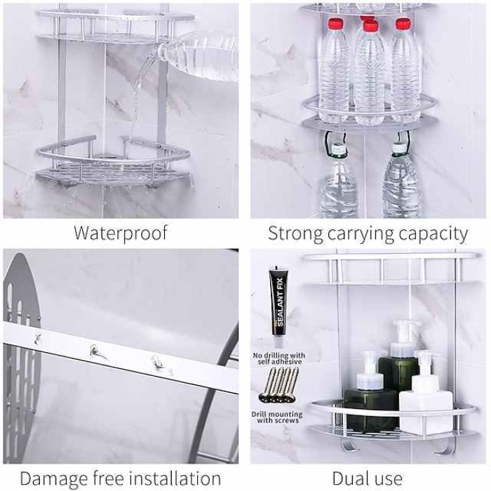 Bathroom Corner Shower Rack 2/3 Layer Space Aluminum Bathroom Shelf Accessories Set Removable Rack Bathroom Shelf organizador