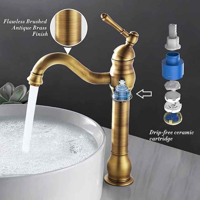 Bathroom Sink Faucet Antique Brass/ORB/Brushed Rotatable Single Handle One Hole Bath Taps