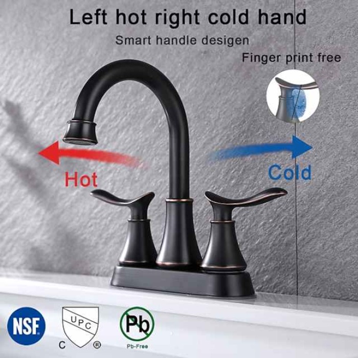 2-Handle 4-Inch Oil Rubbed Bronze Bathroom Faucet Bathroom Vanity Sink Faucets with Pop-up Drain and Supply Hoses