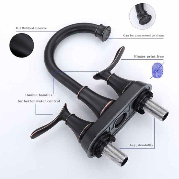 2-Handle 4-Inch Oil Rubbed Bronze Bathroom Faucet Bathroom Vanity Sink Faucets with Pop-up Drain and Supply Hoses