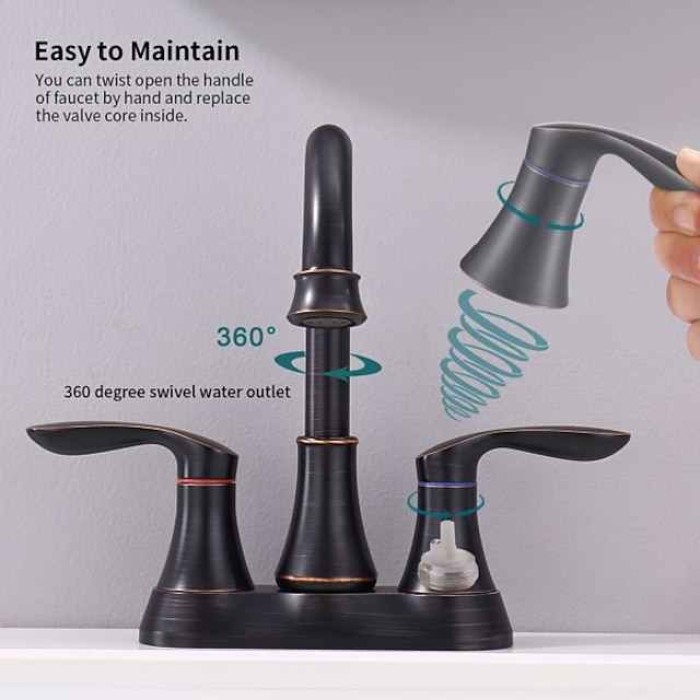 2-Handle 4-Inch Oil Rubbed Bronze Bathroom Faucet Bathroom Vanity Sink Faucets with Pop-up Drain and Supply Hoses