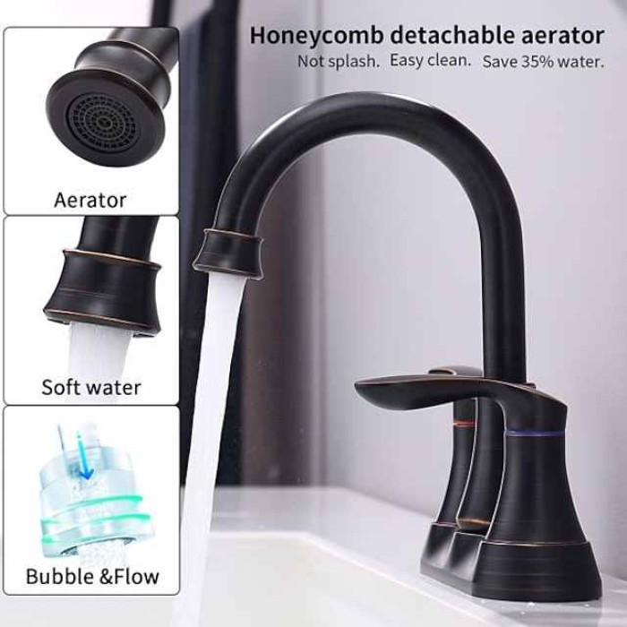 2-Handle 4-Inch Oil Rubbed Bronze Bathroom Faucet Bathroom Vanity Sink Faucets with Pop-up Drain and Supply Hoses