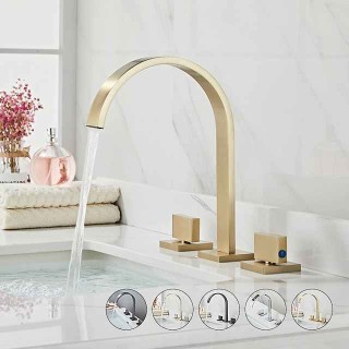 Widespread Bathroom Sink Mixer Faucet, High Arc Basin Taps 3 Hole 2 Handle Basin Tap Deck Mounted, Y-shape Quick Connect ashroom Vessel Water Tap with Cold Hot Hose