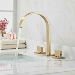 Widespread Bathroom Sink Mixer Faucet, High Arc Basin Taps 3 Hole 2 Handle Basin Tap Deck Mounted, Y-shape Quick Connect ashroom Vessel Water Tap with Cold Hot Hose