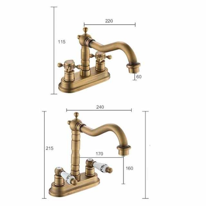 Antique Brass Centerset Faucet Two Handle, 360° Swivel Cross Knobs, Basin Mixer Tap Three Holes, Swivel Centerset Bathroom Sink Faucet